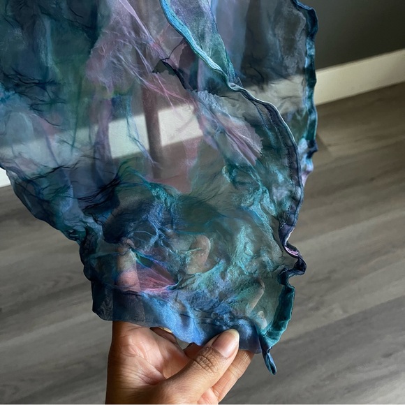 Anthropologie Sheer Ruffle Sleeve Duster Kimono Robe One Size Blue Pink - Picture 4 of 9